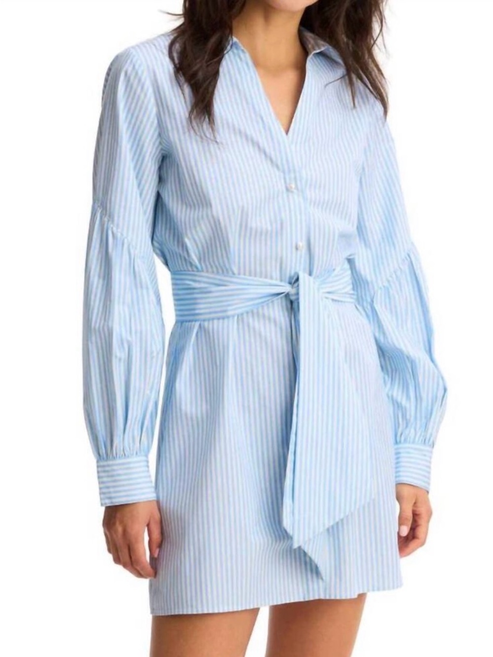 Allison Brand Women’s Crisp Cotton Pinstripe Belted Dress
